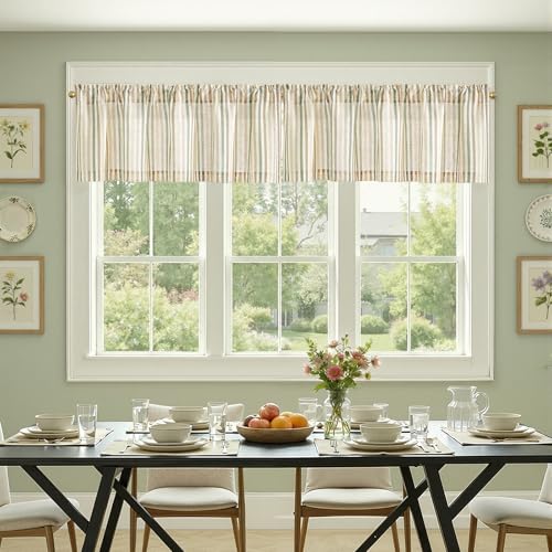 jinchan Linen Boxter Stripe Valances for Window 16 inch,Muti Green,1 Panel - color: Boxter Stripe | Multi Green on Linen, size: 50"W x 16"L (Pack of 1)