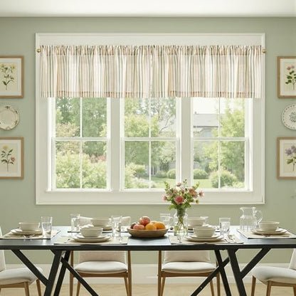 jinchan Linen Boxter Stripe Valances for Window 16 inch,Muti Green,1 Panel - color: Boxter Stripe | Multi Green on Linen, size: 50"W x 16"L (Pack of 1)