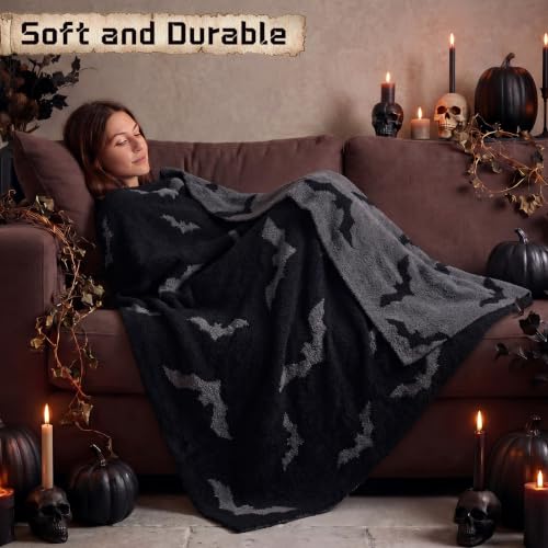Halloween Bat Blanket Goth Reversible Knit Throw Blanket - color: Black and Gray, style: Halloween Bat