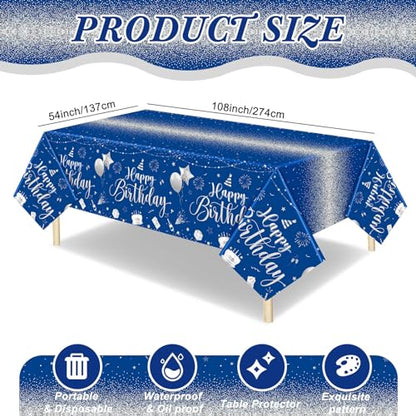 Tudomro 3 Pcs Plastic Happy Birthday Party Tablecloths,Blue Silver - color: Blue Silver