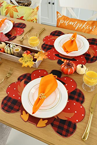 Feuille Thanksgiving Placemats Set of 4 - Fall Placemats for Dining Table Orange Brown Plaid, Harvest Turkey Placemats for Fall Autumn Thanksgiving Decorations - style: Turkey