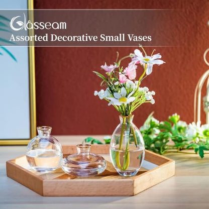 Glasseam Glass Bud Vase for Centerpieces, 6Pcs Clear Small Flower Vase Set - color: Gold Rim, size: 2 Sets