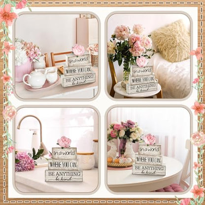 Yuntau 4 Pcs Farmhouse Tiered Tray Decor, Be Kind Block Sign with Flower - style: Flower