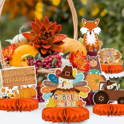 9PCS Premium Fall & Thanksgiving Party Decorations Set - Autumn Honeycomb Centerpieces, Table Toppers - Ideal as Fall Classroom Decorations, Thanksgiving Birthday Supplies & Autumn Party Decorations - style: thanksgiving