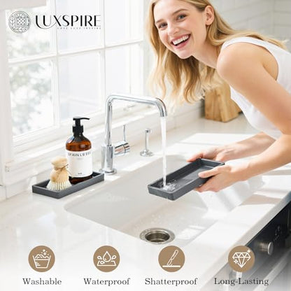 Luxspire 2 Pack Silicone Bathroom Tray 7.9" Vanity Tray, Dark Gray - color: Dark Gray, size: 7.87 × 3.94 × 0.79 in