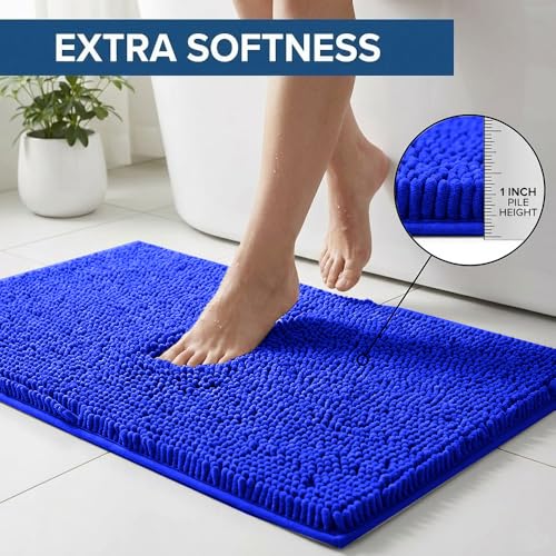 Bathroom Rugs Sets 2 Piece,Super Absorbent Chenille Bath Mats and U-Shaped Toilet Rug,Strong PVC Non Slip Backing,Microfiber Washable Dry Quickly Bath Mats for Bathroom(20"x32"+20"x20"U, Royal Blue) - color: Royal Blue