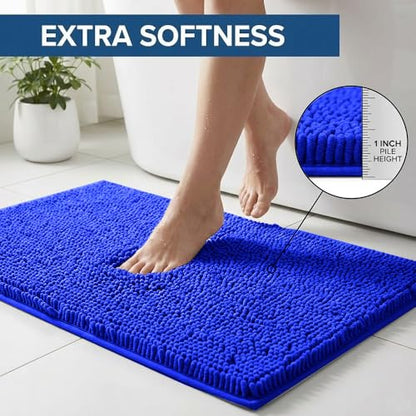 Bathroom Rugs Sets 2 Piece,Super Absorbent Chenille Bath Mats and U-Shaped Toilet Rug,Strong PVC Non Slip Backing,Microfiber Washable Dry Quickly Bath Mats for Bathroom(20"x32"+20"x20"U, Royal Blue) - color: Royal Blue