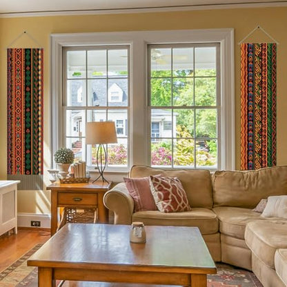 AHANDMAKER 2Pcs Traditional African Tribal Tapestry, Indigenous Totem Tapestries Wall Hanging, Ethnic Geometric Pattern with Tassels for Living Room Bedroom, 45.7x13 Inch - color: Mixed Color African Totem