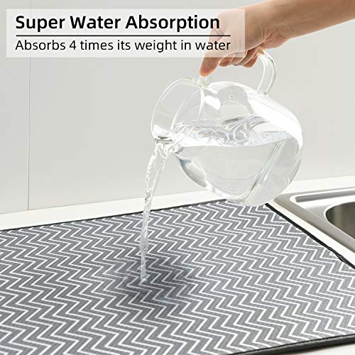Dish Drying Mat for Kitchen Counter,Machine Washable Matt (Grey,Ripple - color: Ripple 2P 19.6*16.1