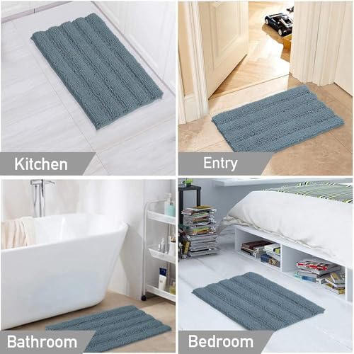 Turquoize Small Bathroom Rug 17x24, Absorbent Chenille Bath Rug, Stone Blue - color: Stone Blue, size: 17" x 24"