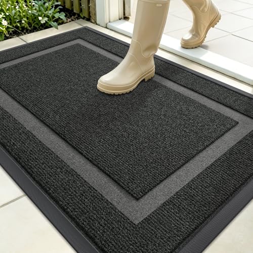OLANLY Front Door Mat Outside 35x23, All-Season Heavy-Duty Rubber Doormat - color: Black, size: 35" x 23"