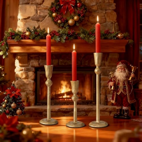 Set of 3 Antique Brass Taper Candle Holders Iron Candlestick Holder - color: Gdzt05-3a