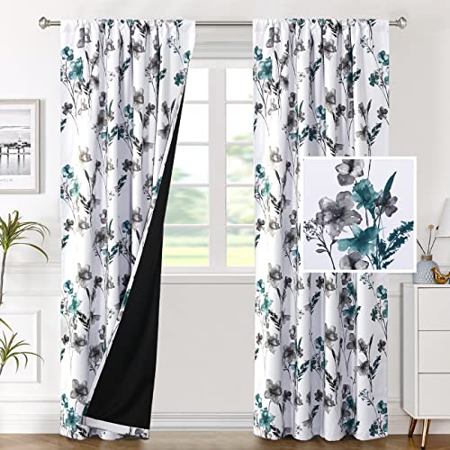 H.VERSAILTEX 100% Blackout Curtains 84 Inches for Bedroom, Grey/Teal - color: Grey/Teal, size: 52"W x 84"L (Pack of 2)