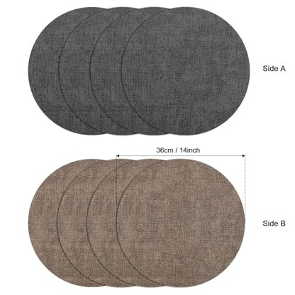 Myir JUN 14" Round Placemats Set of 4, Reversible Dual-Color Place Mats - color: Gray Brown