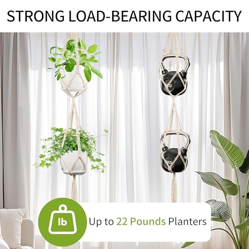 Macrame Plant Hanger - Fits 4-8 Inch Pots, Set of 2, Ivory - color: 49+49 Inch Ivory