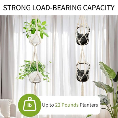 Macrame Plant Hanger - Fits 4-8 Inch Pots, Set of 2, Ivory - color: 49+49 Inch Ivory