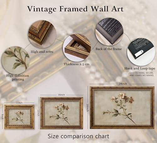Vintage Gold Framed Wildflowers Wall Art Rustic Retro Floral Botanical Canvas Painting Picture Wall Decor Farmhouse Country Flower Poster Print Artwork for Bedroom Living Room Home Decoration - color: Wildflowers, size: 11"L x 9"W