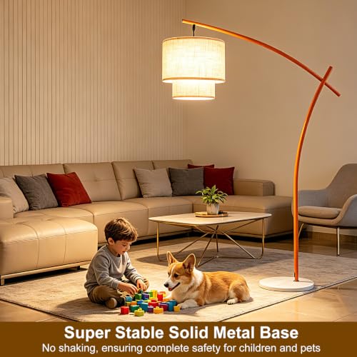 Lightdot Orange Arc Floor Lamp, 3000K Dimmable Standing Hanging Over Lamp - color: Fabric-Orange