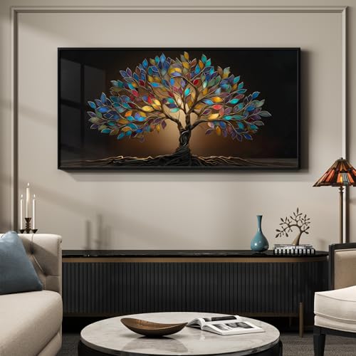 Large Framed Modern Tree of Life Wall Art for Living Room, 30x60 In - color: Jewel Tones, size: 60"L x 30"W