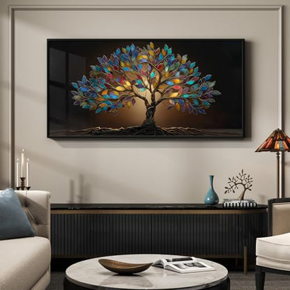 Large Framed Modern Tree of Life Wall Art for Living Room, 30x60 In - color: Jewel Tones, size: 60"L x 30"W