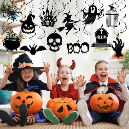 Halloween Hanging Swirls, 30Pcs Hanging Halloween Ceiling Streamers Black Spooky Ghost Claw Bat Pumpkin Swirls for Classroom Office Indoor Outdoor Party Supplies - color: Halloween Black