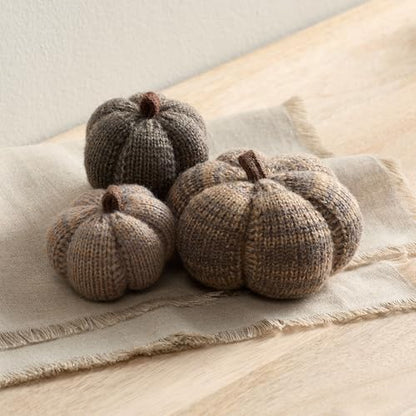 Set of 3 Cozy Mini Knit Pumpkins (Cobblestone Multi-Size Set) - color: Cobblestone Multi-sized