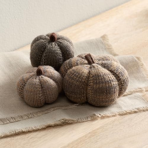 Set of 3 Cozy Mini Knit Pumpkins (Cobblestone Multi-Size Set) - color: Cobblestone Multi-sized
