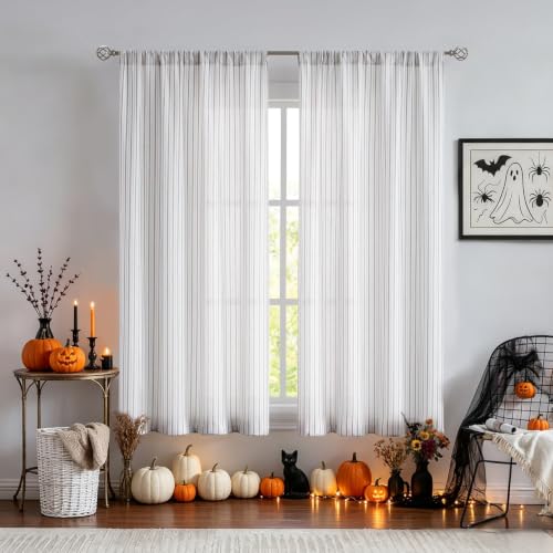 SXZJTEX Black White Striped Sheer Curtains 63 Inch Living Room Bedroom - color: Black, size: 40"W x 63"L (Pack of 2)