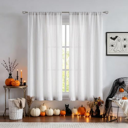 SXZJTEX Black White Striped Sheer Curtains 63 Inch Living Room Bedroom - color: Black, size: 40"W x 63"L (Pack of 2)