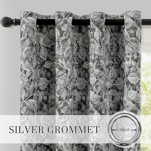 ChrisDowa 100% Black Blackout Floral Curtains 63 Inches Long 2 Panels - color: Leaf | Black, size: 52"W x 63"L (Pack of 2)