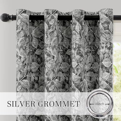 ChrisDowa 100% Black Blackout Floral Curtains 63 Inches Long 2 Panels - color: Leaf | Black, size: 52"W x 63"L (Pack of 2)