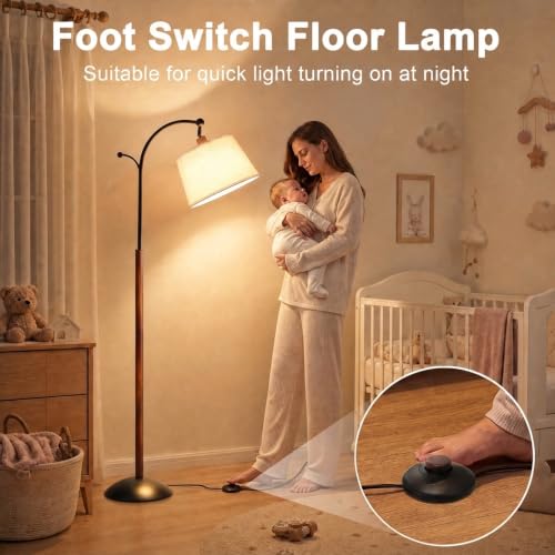 Floor Lamp, 9W LED Arch Floor Lamp - Solid Wood with Black Base - color: Solid Wood + Black Base