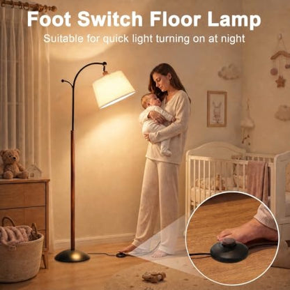Floor Lamp, 9W LED Arch Floor Lamp - Solid Wood with Black Base - color: Solid Wood + Black Base