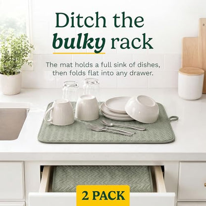 Cuisinart Dish Drying Mat for Kitchen Counter, 2-Pack XL 18"x24" - color: Geostripe Sage