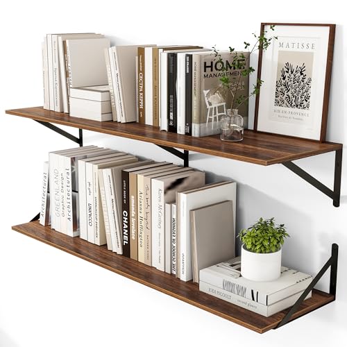 Heimlove 44W x 12D Deep Floating Shelves Set of 2 Walnut - color: Walnut With Black Metal Bracket, size: 44Wx12Dx5.8H