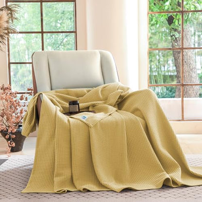 Simple&Opulence 100% Cotton Waffle Throw Blanket 50"x60", Light Yellow - color: Light Yellow, size: Throw(50"X60")