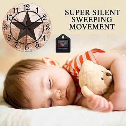 Round Farmhouse Wall Clock Western Texas Star Classic Style Wood Clock Quiet Non-Ticking Battery Operated with Large Numbers Retro Wall Hanging Desk Clock for Living Room Home Home 12 Inch - color: Style-3, size: 12in