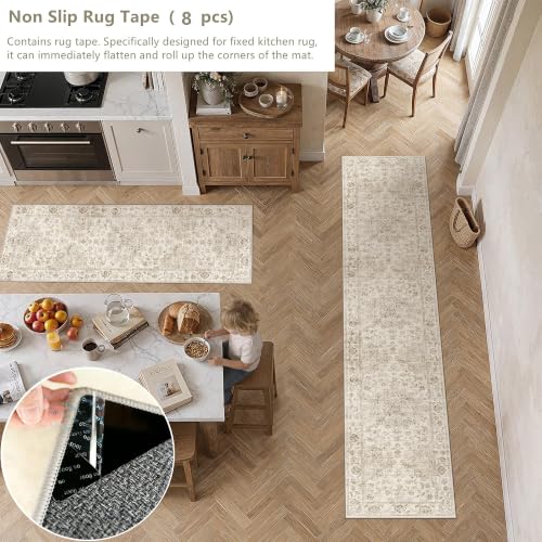 2 Piece Beige Neutral Kitchen Rug Set - color: Neutral | Beige, size: 24"x36"+30"x96"