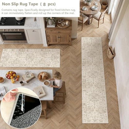 2 Piece Beige Neutral Kitchen Rug Set - color: Neutral | Beige, size: 24"x36"+30"x96"