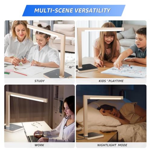 Dimmable Desk Lamp with Charging Station, 15W CCT Table Lamp - color: Golden