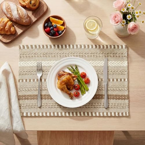 Artoid Mode Light Coffee Woven Braided Stripe Placemats Set of 6-12x18 Inch - color: Light Coffee, size: 12" x 18", 6 Pcs