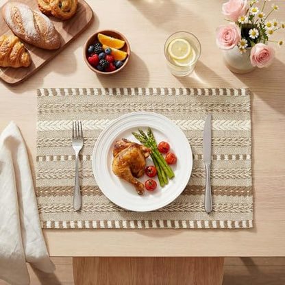 Artoid Mode Light Coffee Woven Braided Stripe Placemats Set of 6-12x18 Inch - color: Light Coffee, size: 12" x 18", 6 Pcs