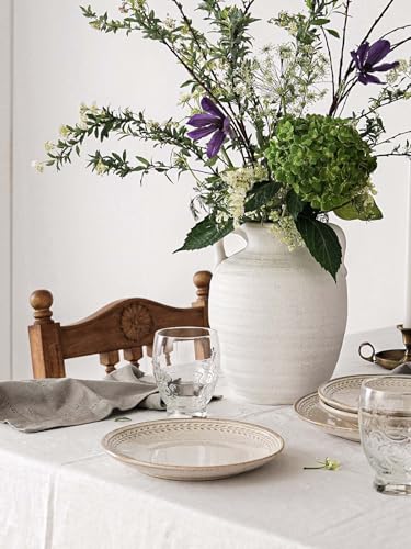 White Ceramic Vase with Handles, 9.5Inch, Farmhouse Rustic, Sandstone White - color: Winnie - Sandtone White, size: M(8.8"-9.8")
