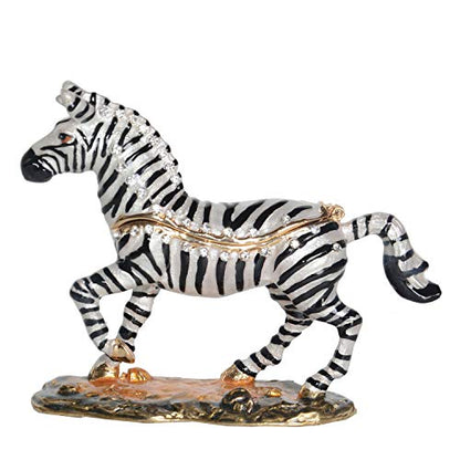 Zebra Trinket Box Jewelry Box Hand Painted Decorative Box with Hinged Lid Ring Earring Holder AnimalFigurine Collectible - color: Zebra