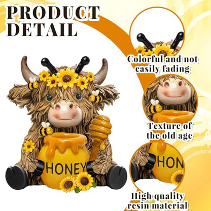 2 Pack Bee Highland Cow Figurine Decor, Bee Deor for Home - style: Bee