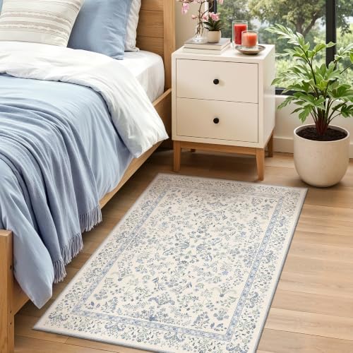 2x3 Kitchen Rugs Floral Small Washable Entryway Rug, Light Blue - color: Blue, size: 2' x 3' (Rectangular)