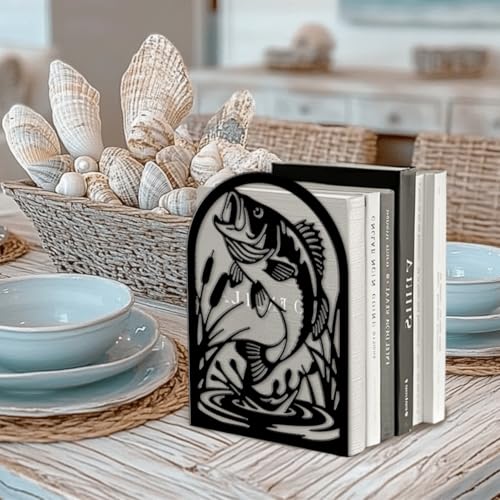 Peacoblue 5.3"x4.3"x7.9" Metal Bookends, Heavy Duty Book Ends for Shelves - style: Fish