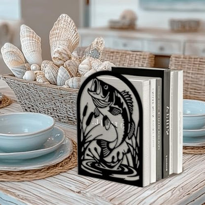 Peacoblue 5.3"x4.3"x7.9" Metal Bookends, Heavy Duty Book Ends for Shelves - style: Fish