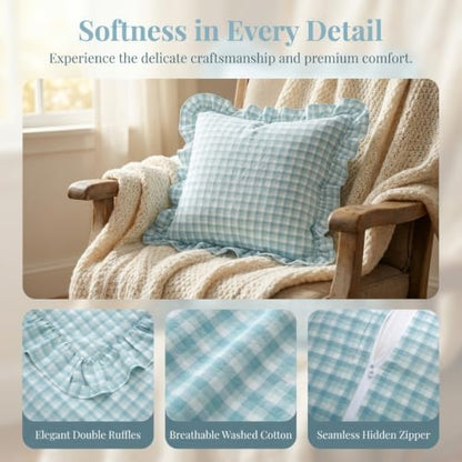 Mywinlle Dusty Blue Plaid Throw Pillow Shams, 18"x18", Set of 2 - color: Dusty Blue Gingham, size: 18" x 18" (Pack of 2)