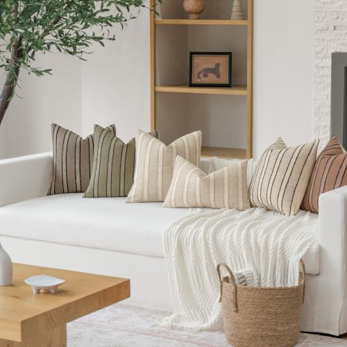 FIOUOVO Striped Linen Throw Pillow Covers 18x18 Set of 2, Rust - color: Rust, size: 18" x 18" (Pack of 2)